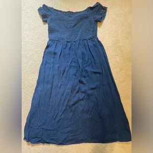 Off Shoulder Smocked Chambray Dress